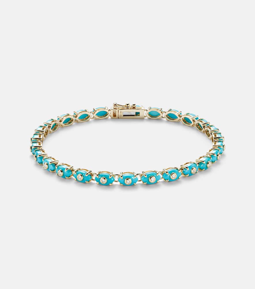 Eternity 14kt gold bracelet with turquoise and diamonds