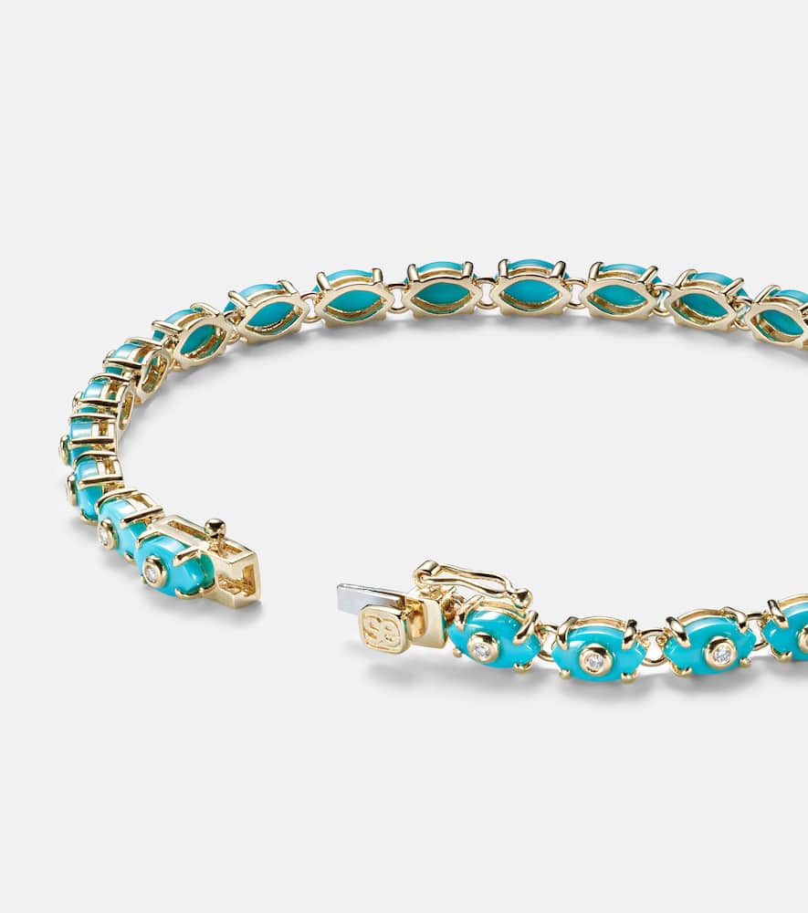 Eternity 14kt gold bracelet with turquoise and diamonds