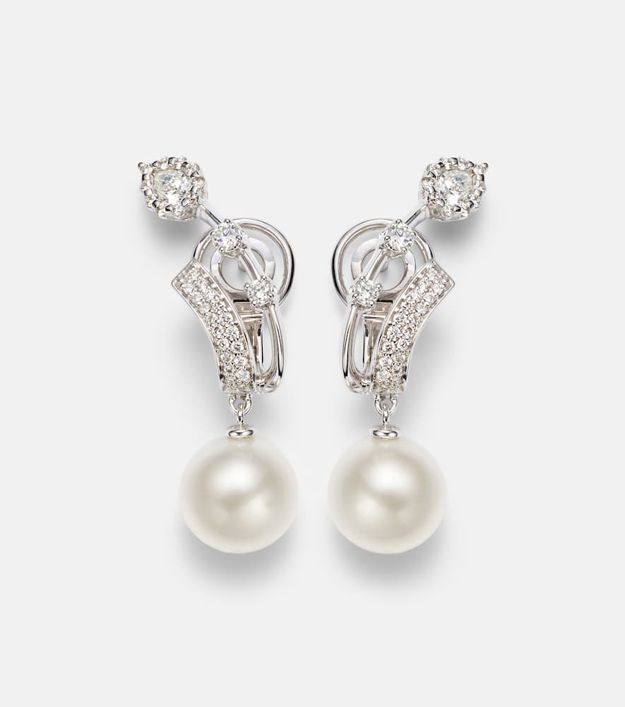 Pearlescent 18kt white gold earrings with diamonds and pearls