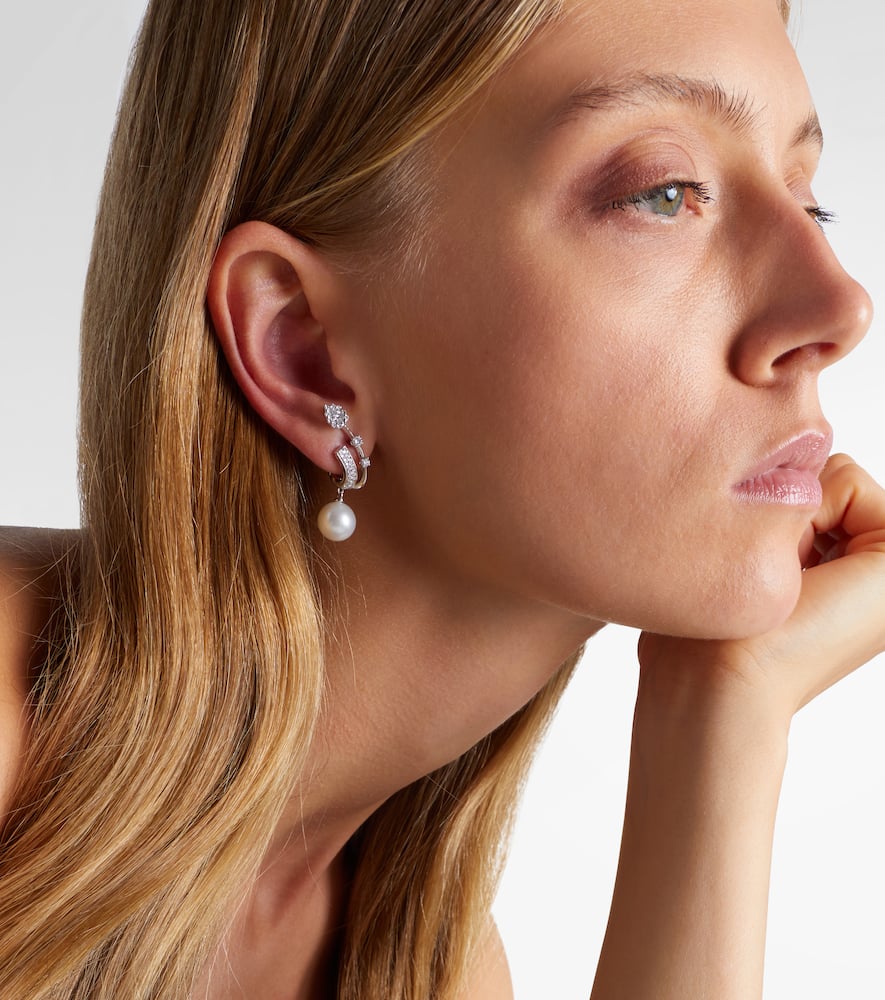 Pearlescent 18kt white gold earrings with diamonds and pearls