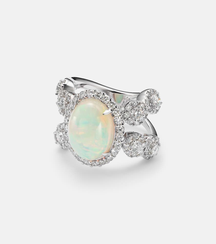 Reign Supreme 18kt white gold ring with diamonds and opal