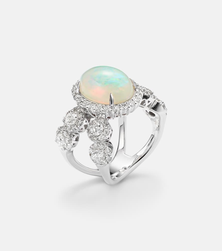Reign Supreme 18kt white gold ring with diamonds and opal