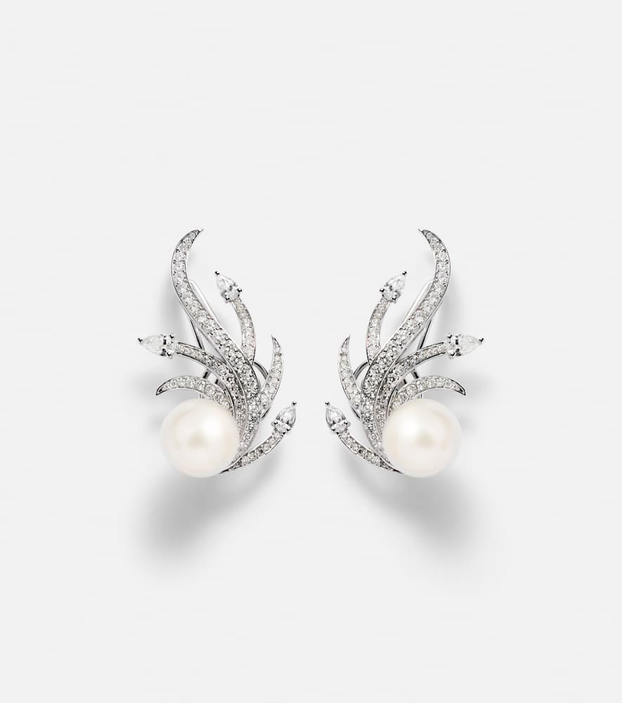 18kt white gold earrings with diamonds and pearls