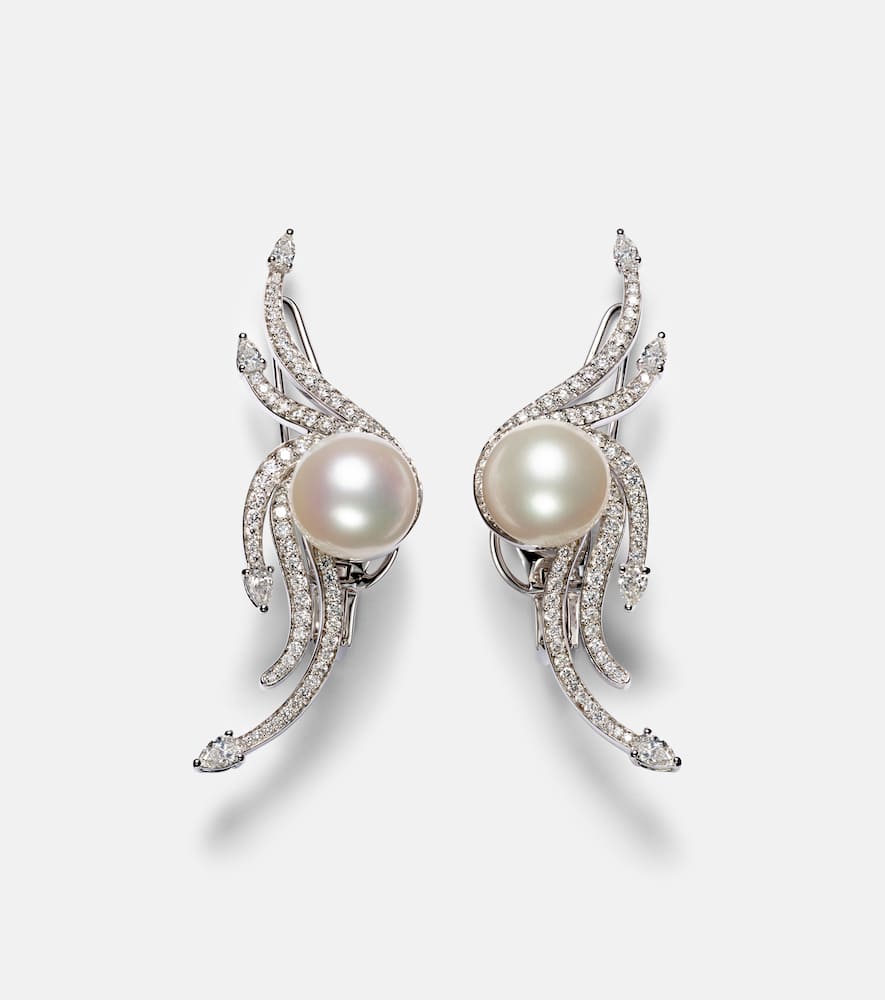 Pearlescent 18kt white gold earrings with diamonds and pearls