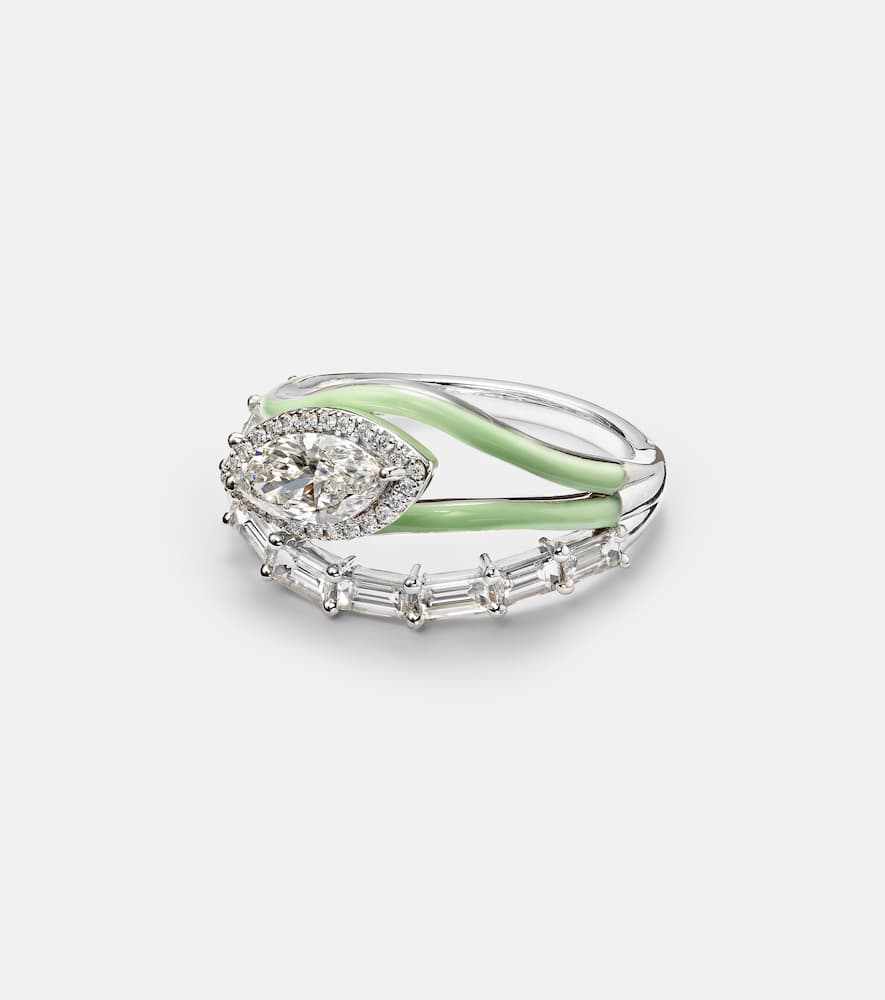 Oasis 18kt white gold and enamel ring with diamonds