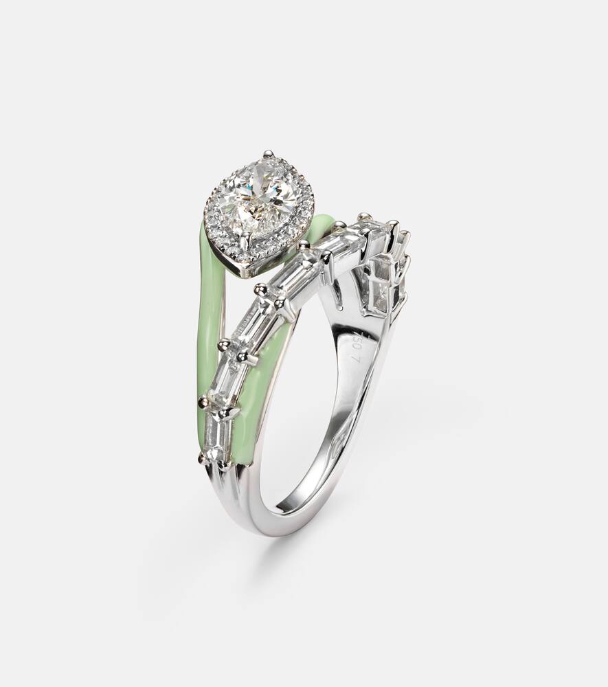Oasis 18kt white gold and enamel ring with diamonds