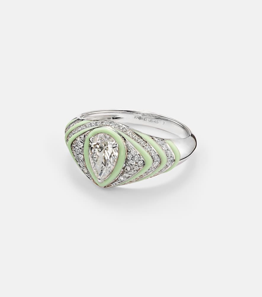 Striped Pear 18kt white gold and enamel pinky ring with diamonds