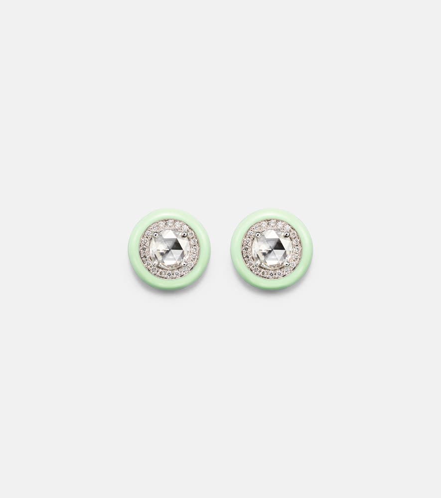 18kt white gold earrings with diamonds and enamel
