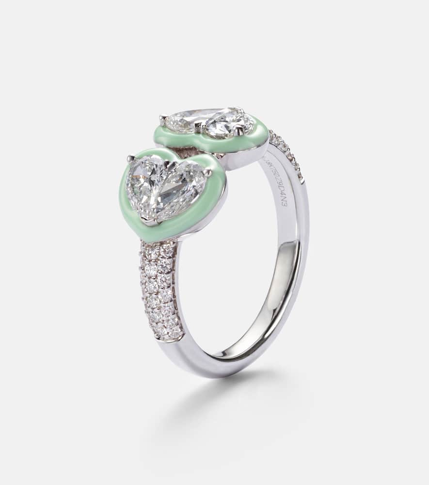 18kt white gold and enamel ring with diamonds