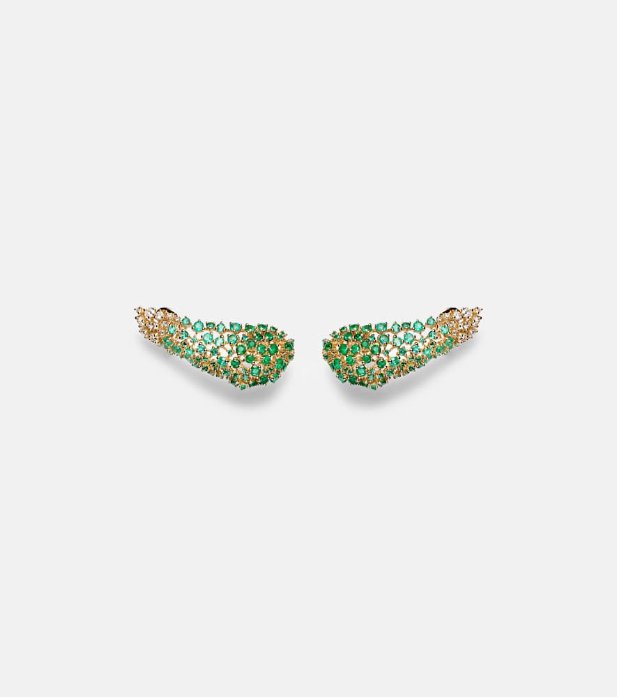 Scatter 18kt gold earrings with emeralds and diamonds