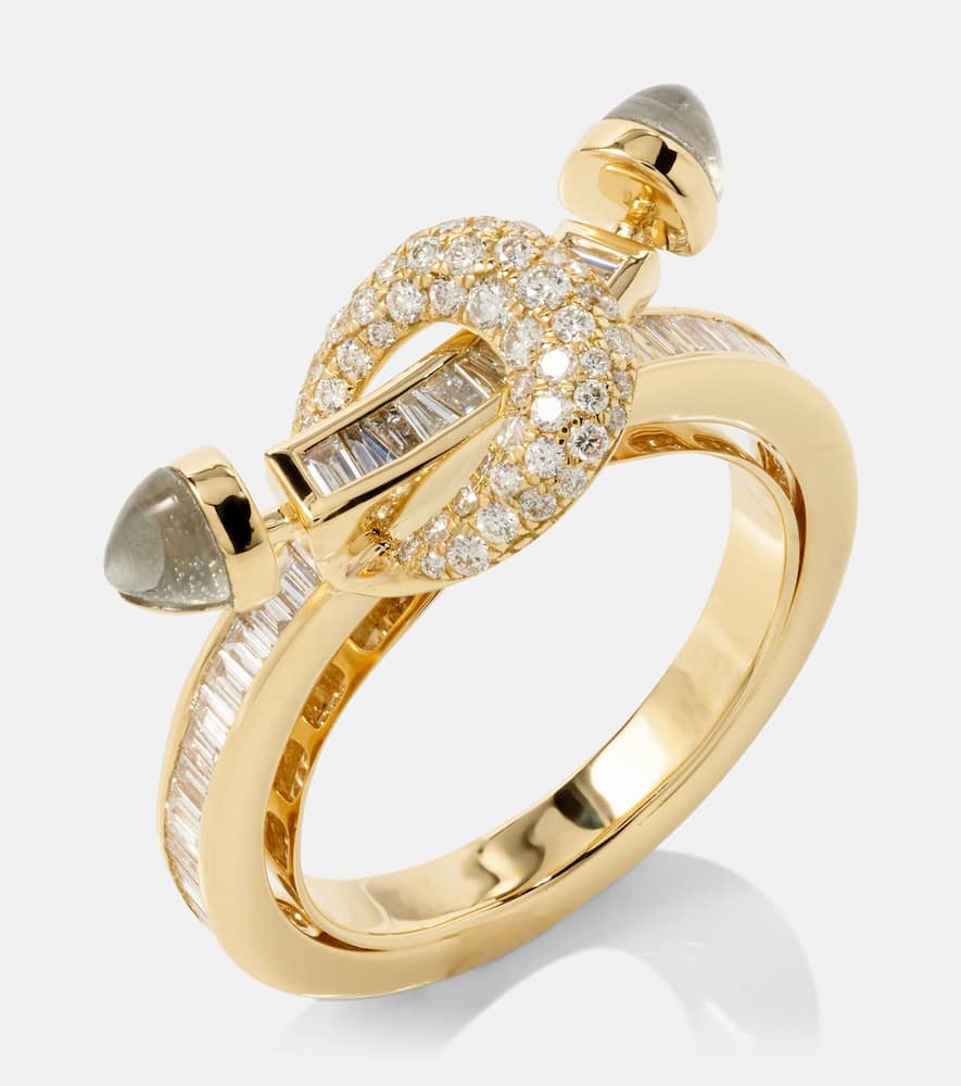 Chakra 18kt gold ring with diamonds and quartzes