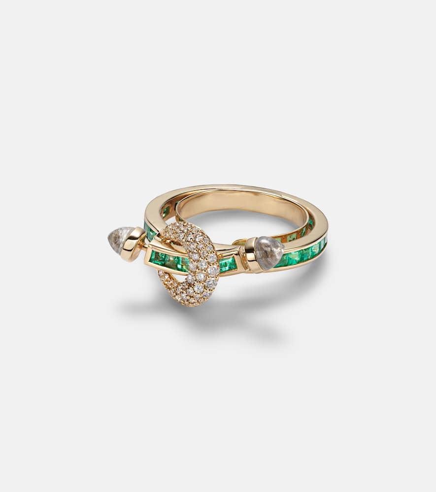 Chakra 18kt gold ring with emeralds and gemstones
