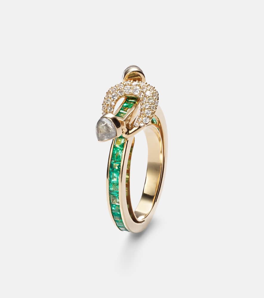Chakra 18kt gold ring with emeralds and gemstones