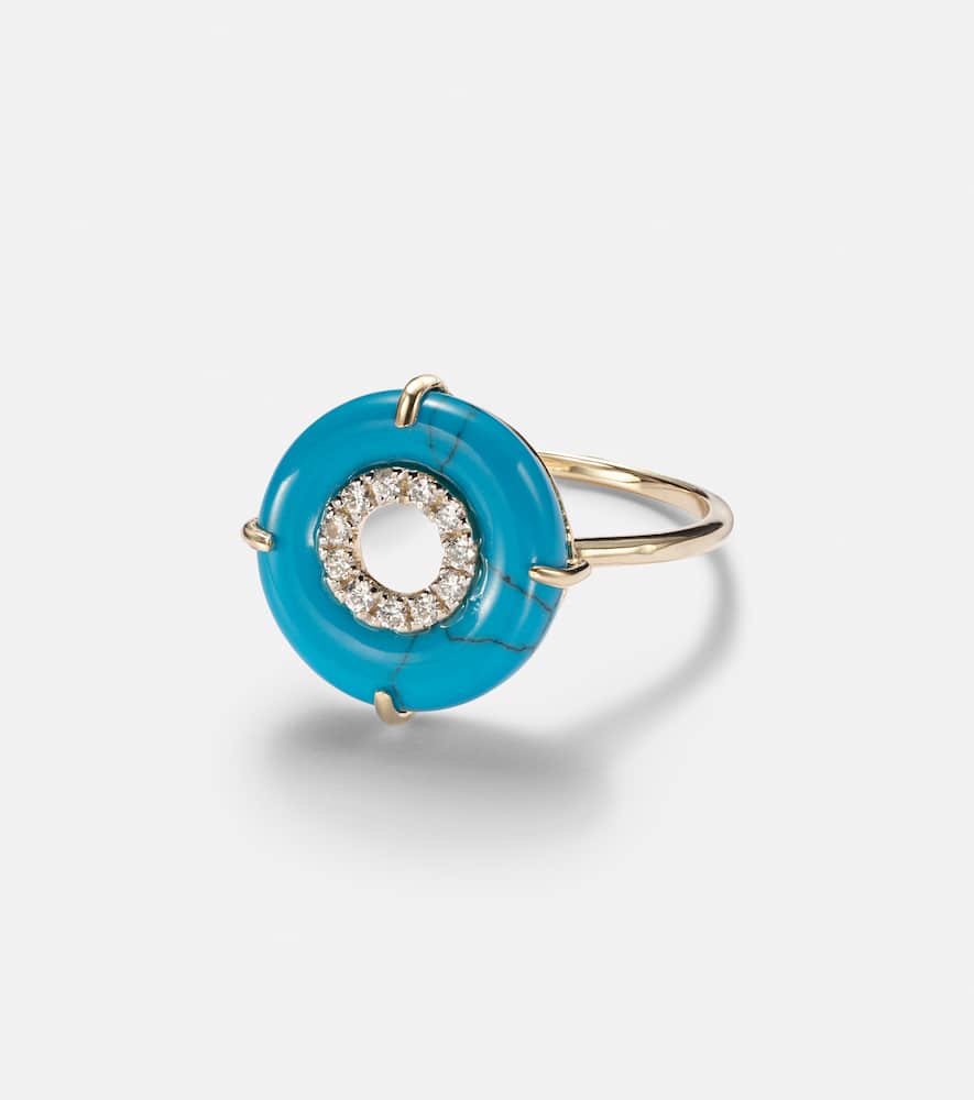 14kt gold ring with turquoise and diamonds