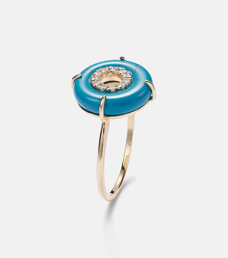 14kt gold ring with turquoise and diamonds