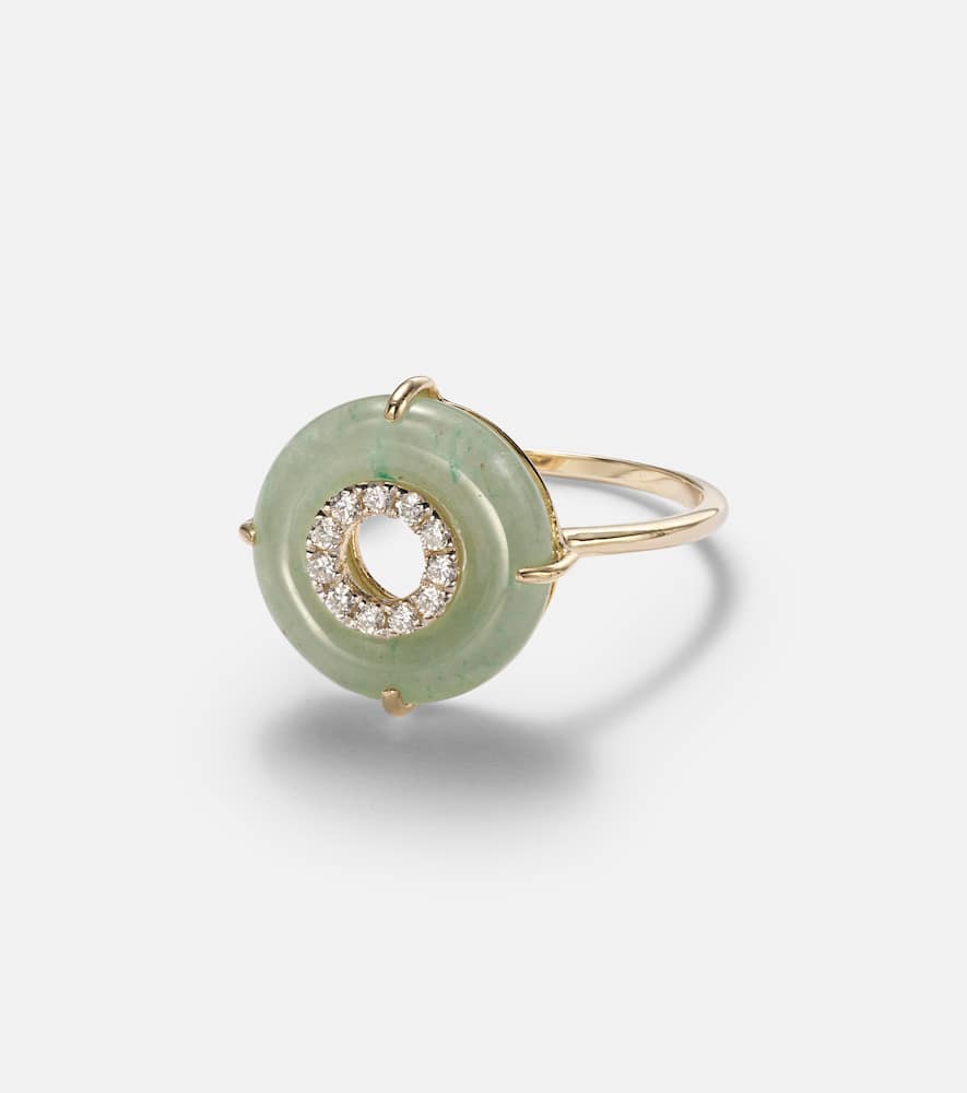 14kt gold ring with jade and diamonds