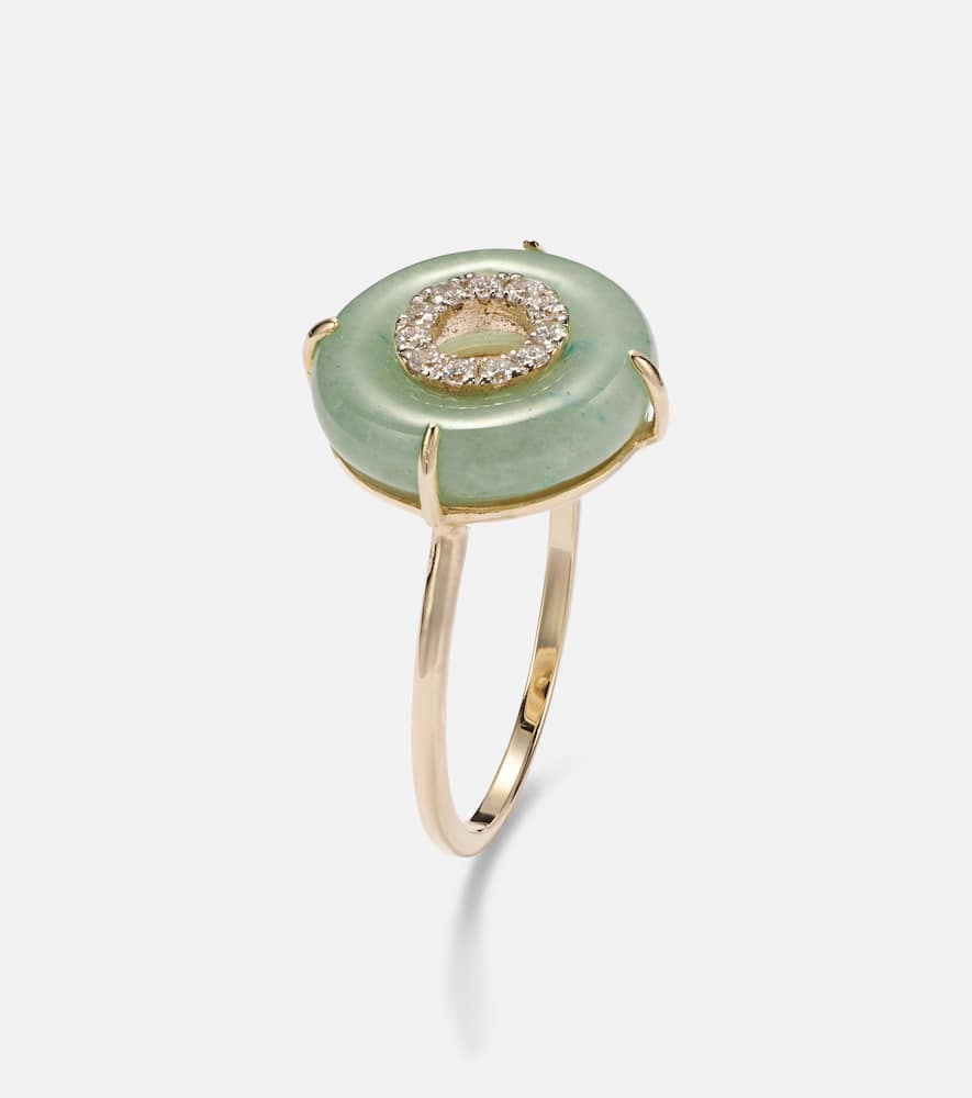 14kt gold ring with jade and diamonds