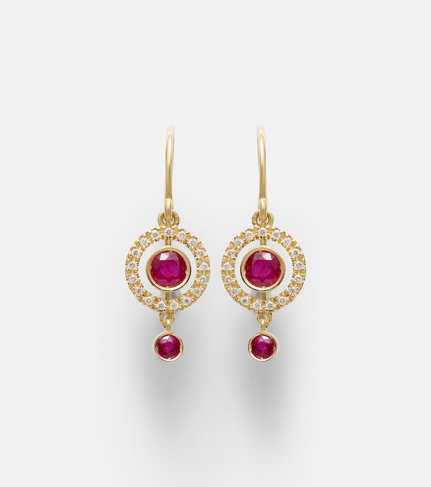 Orbit 18kt gold drop earrings with rubies and diamonds