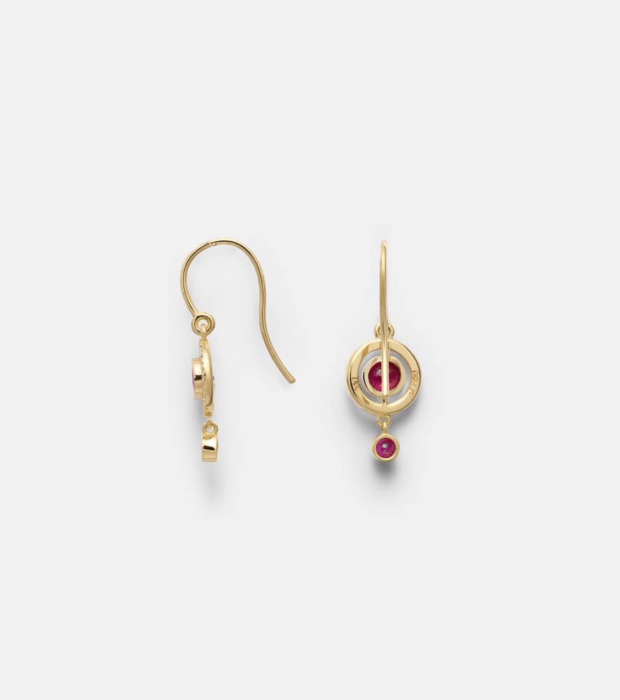 Orbit 18kt gold drop earrings with rubies and diamonds