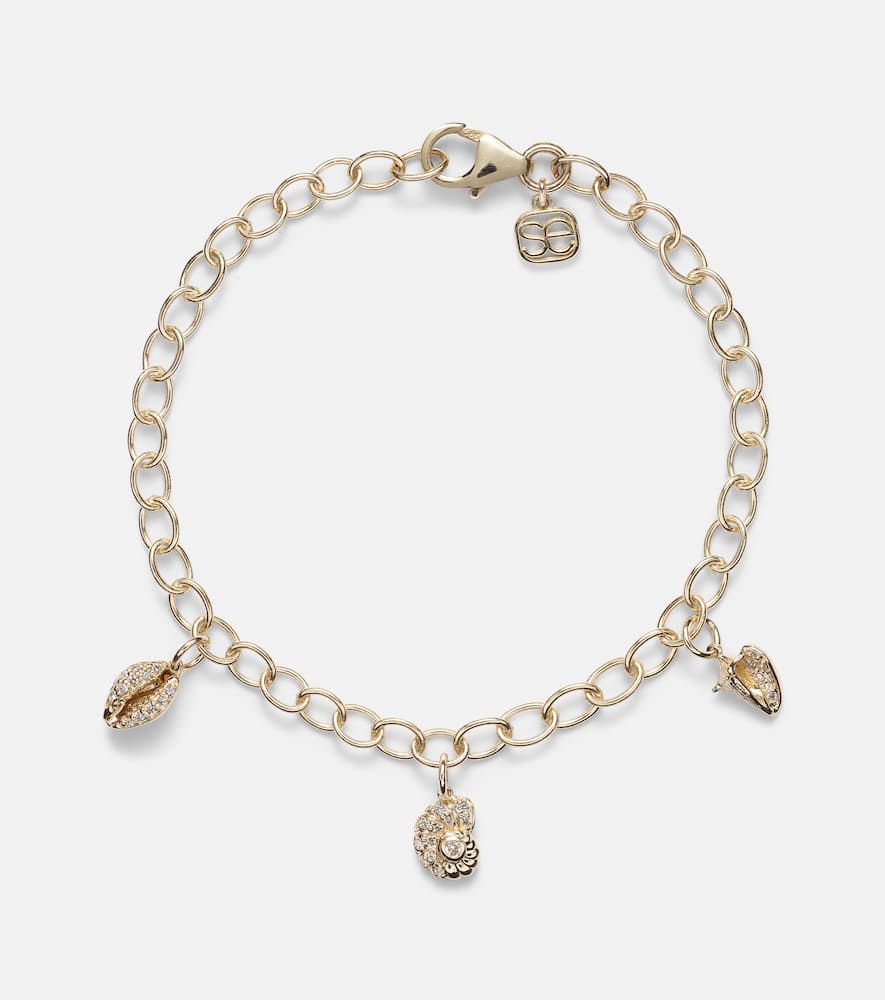 14kt gold charm bracelet with diamonds