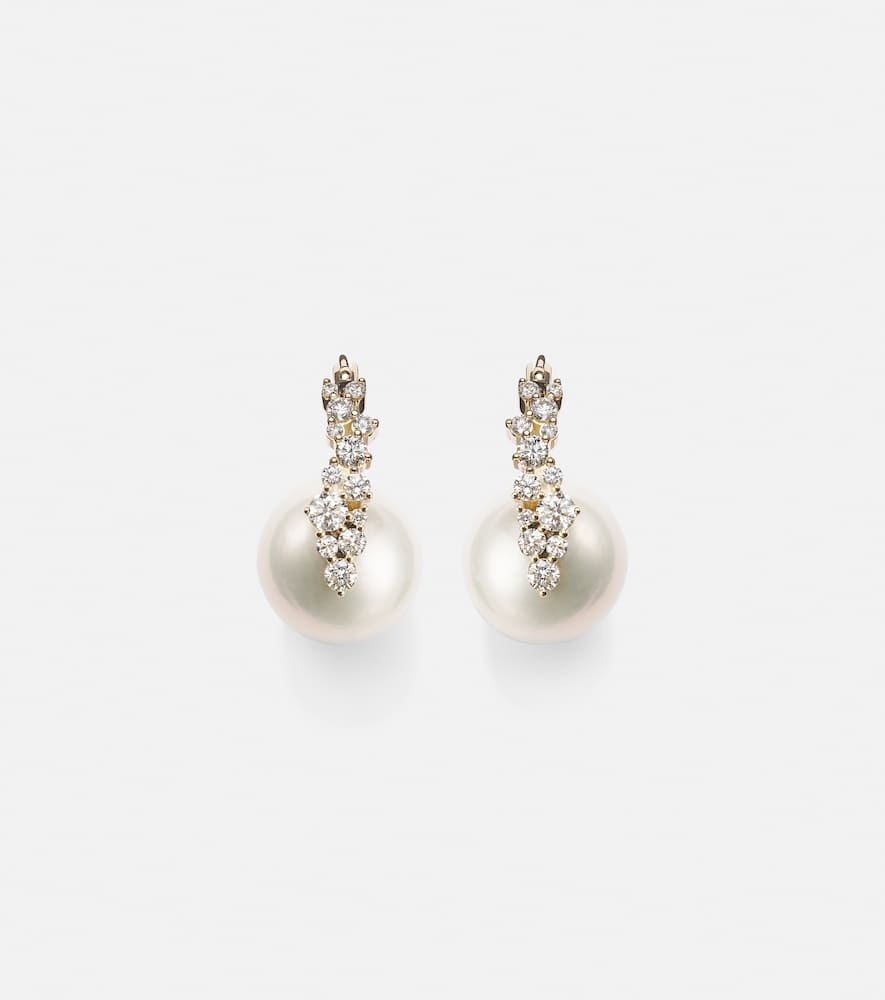 Cocktail 14kt gold earrings with pearls and diamonds