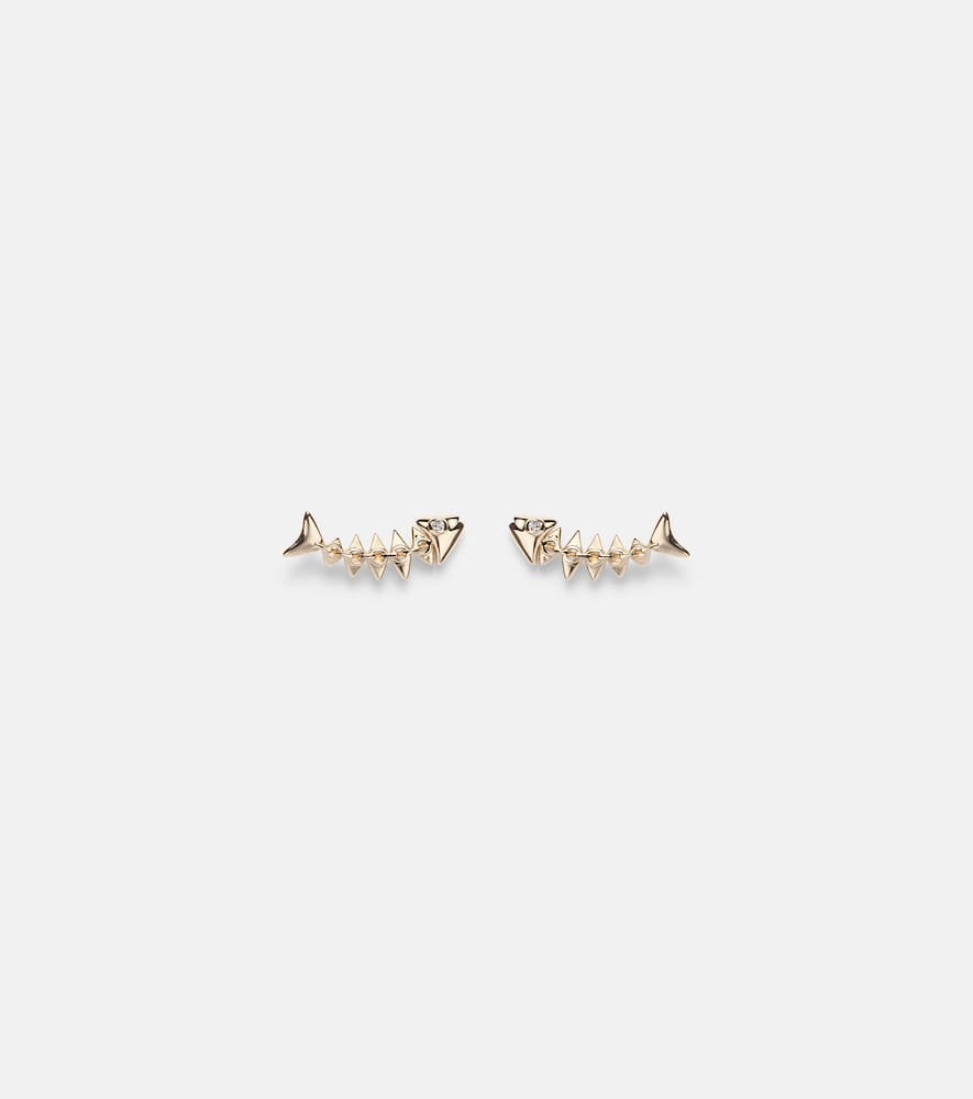 Fishbone 14kt gold earrings with diamonds