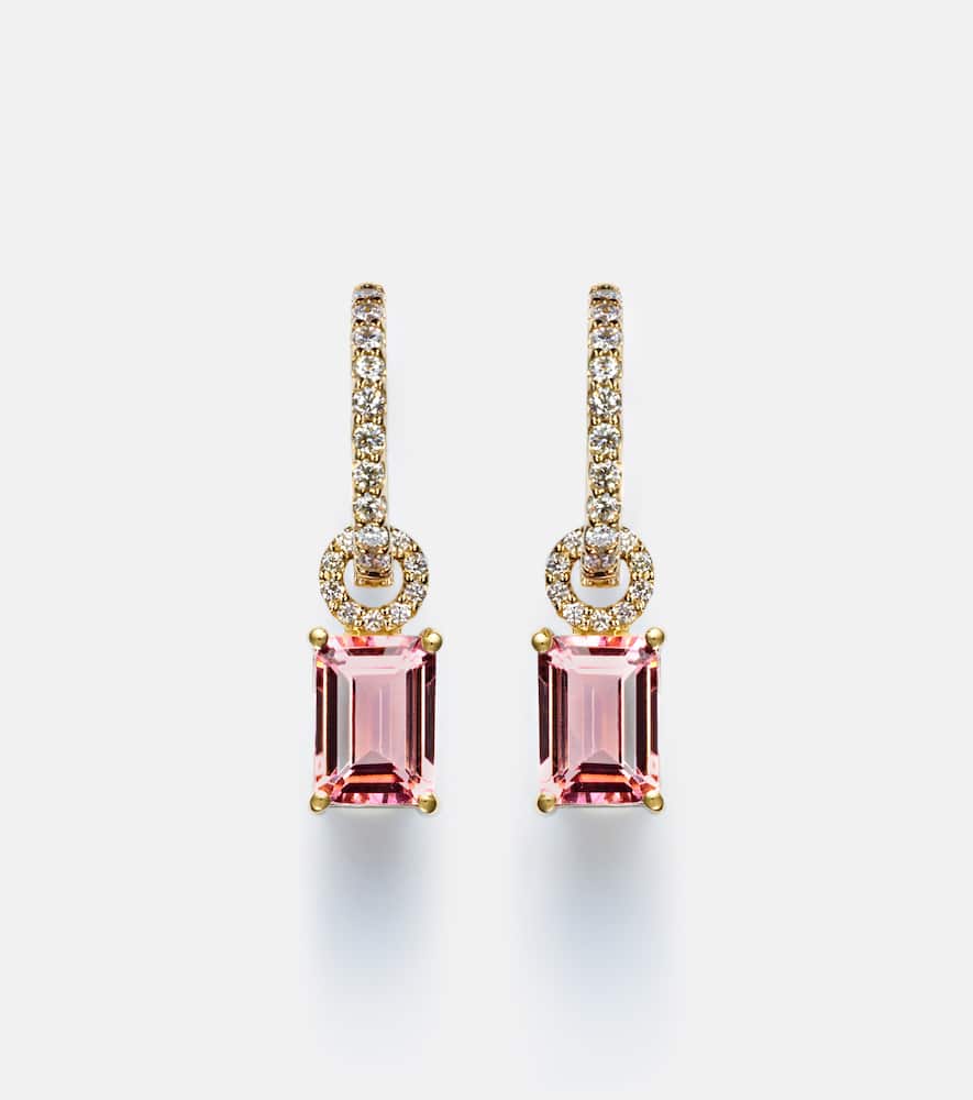 14kt gold huggie earrings with tourmaline and diamonds