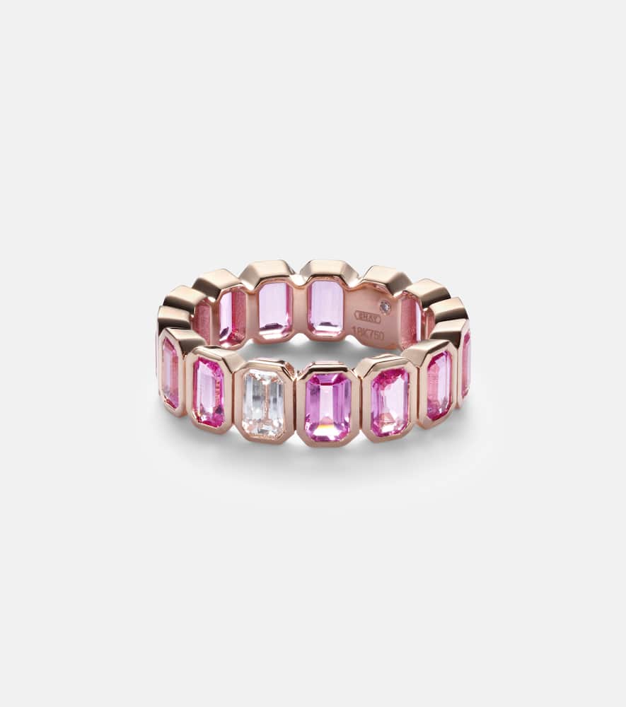 18kt rose gold ring with pink sapphires and diamond