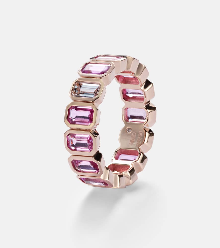 18kt rose gold ring with pink sapphires and diamond