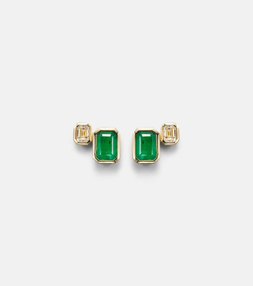 Two Step 18kt gold earrings with emeralds and diamonds