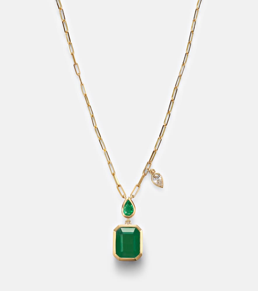 18kt gold pendant necklace with emeralds and diamond