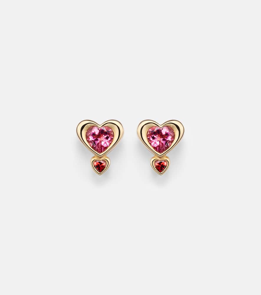 14kt gold single earring with tourmaline and garnet