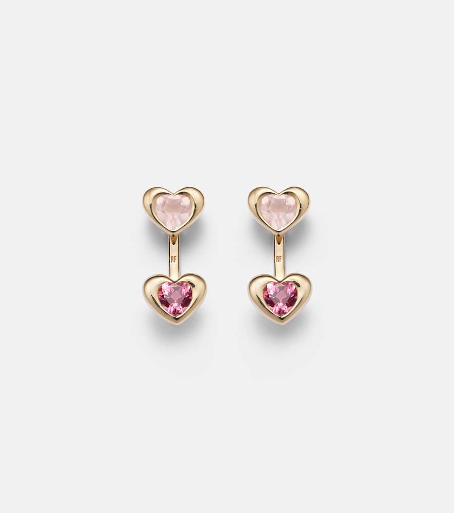 14kt gold earrings with tourmaline and rose quartz