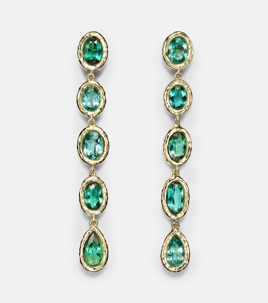 Mix and Match 18kt gold drop earrings with blue tourmalines