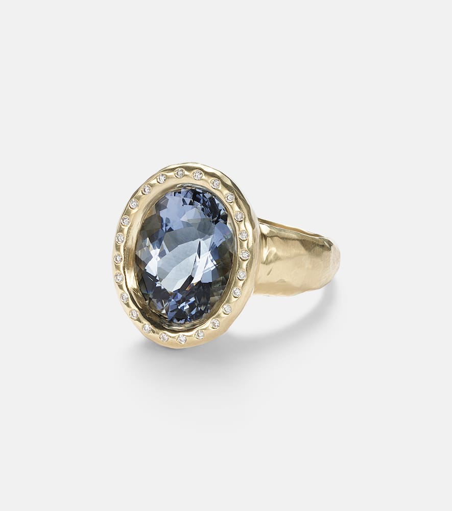 Tribute 18kt gold ring with diamonds and blue beryl