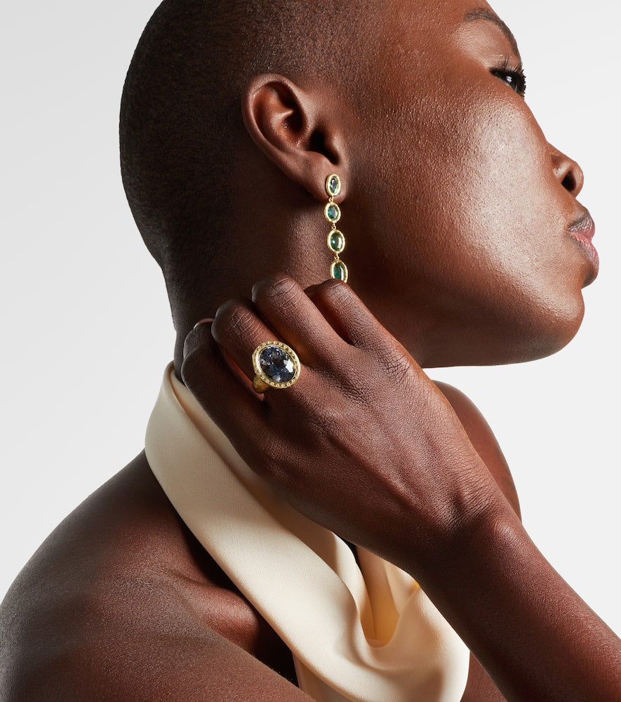 Tribute 18kt gold ring with diamonds and blue beryl