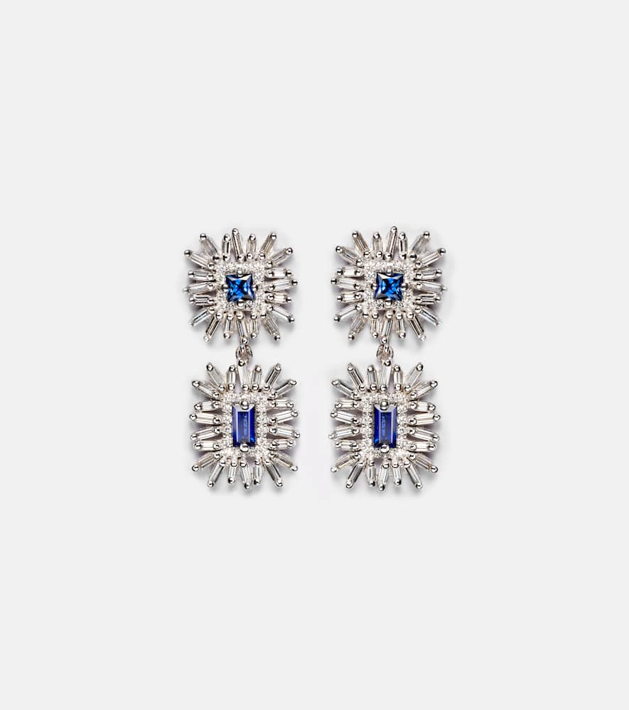 18k white gold drop earrings with blue sapphires and diamonds