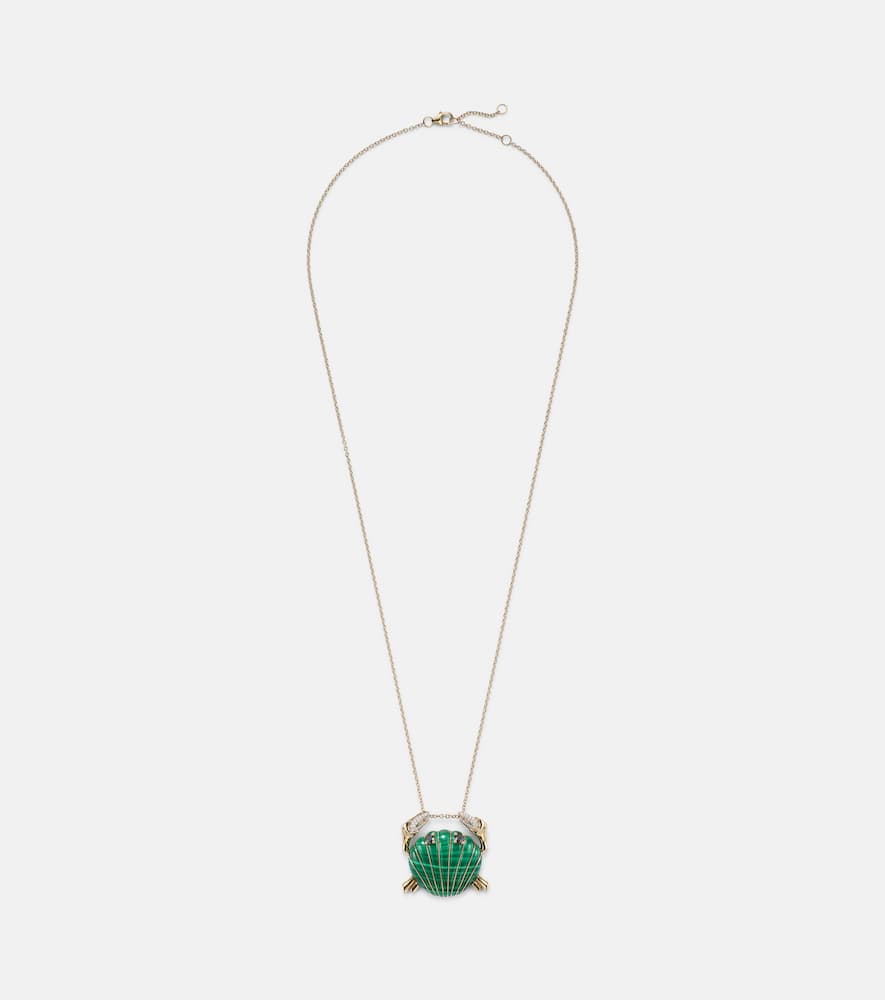 Yvonne Léon Crabe Coquillage 9kt gold pendant necklace with malachite and diamonds