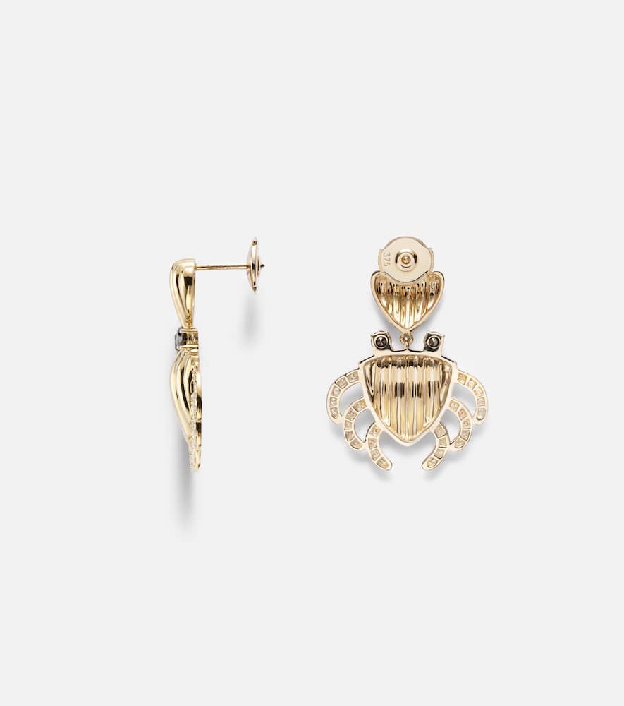Yvonne Léon Crabe Coquillage 9kt gold earrings with diamonds