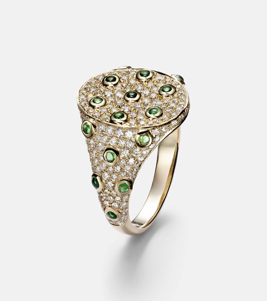 Yvonne Léon 9kt gold ring with grey diamonds and tsavorites