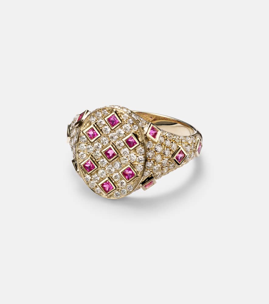 Yvonne Léon 9kt gold ring with diamonds and sapphires