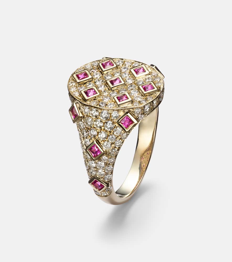 Yvonne Léon 9kt gold ring with diamonds and sapphires