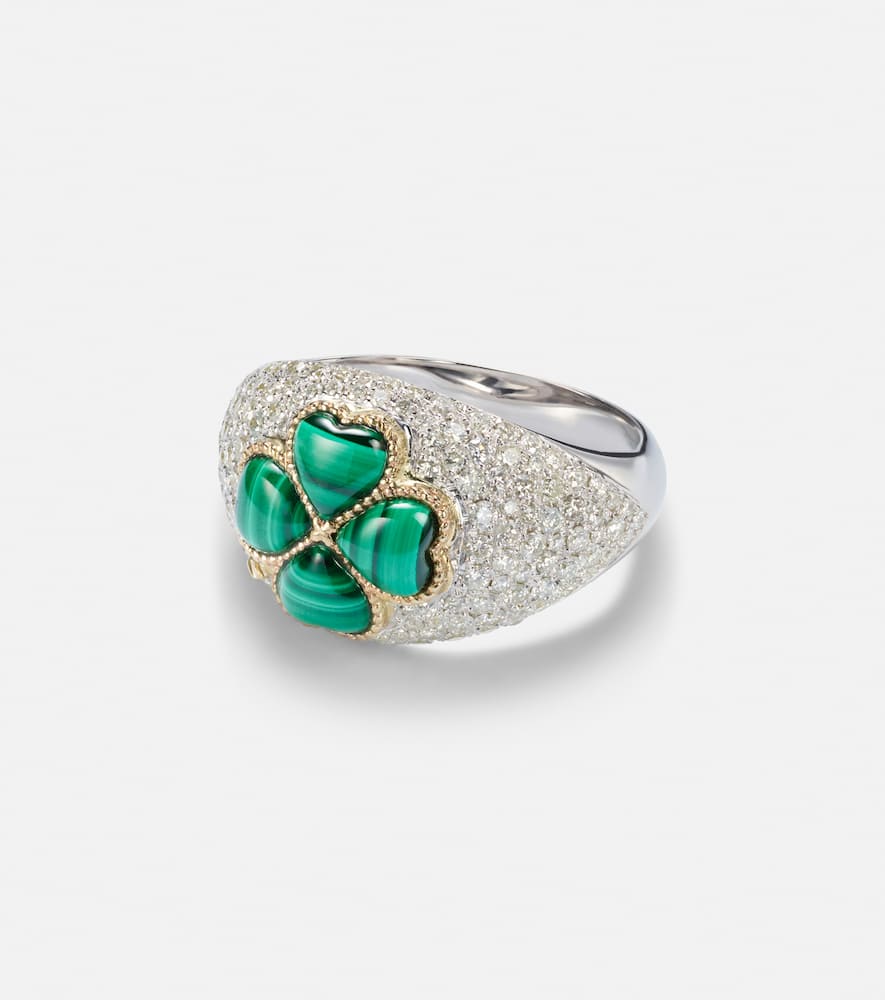 Yvonne Léon 9kt white gold ring with diamonds and malachite