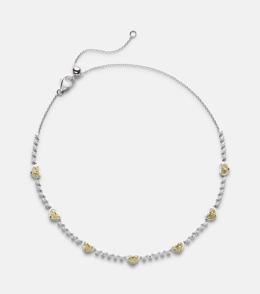 Twin Heart 18kt white gold and enamel choker with diamonds