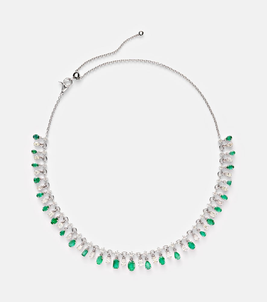18kt white gold necklace with emeralds and diamonds