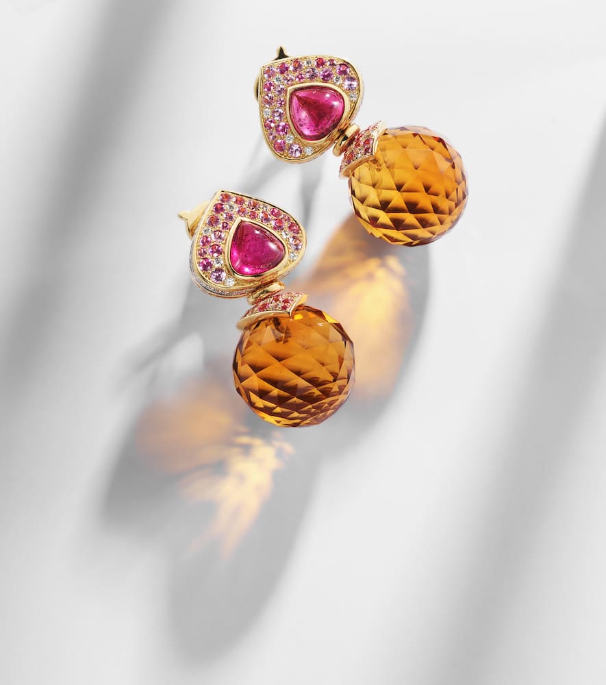 Acilla 18kt gold drop earrings with gemstones