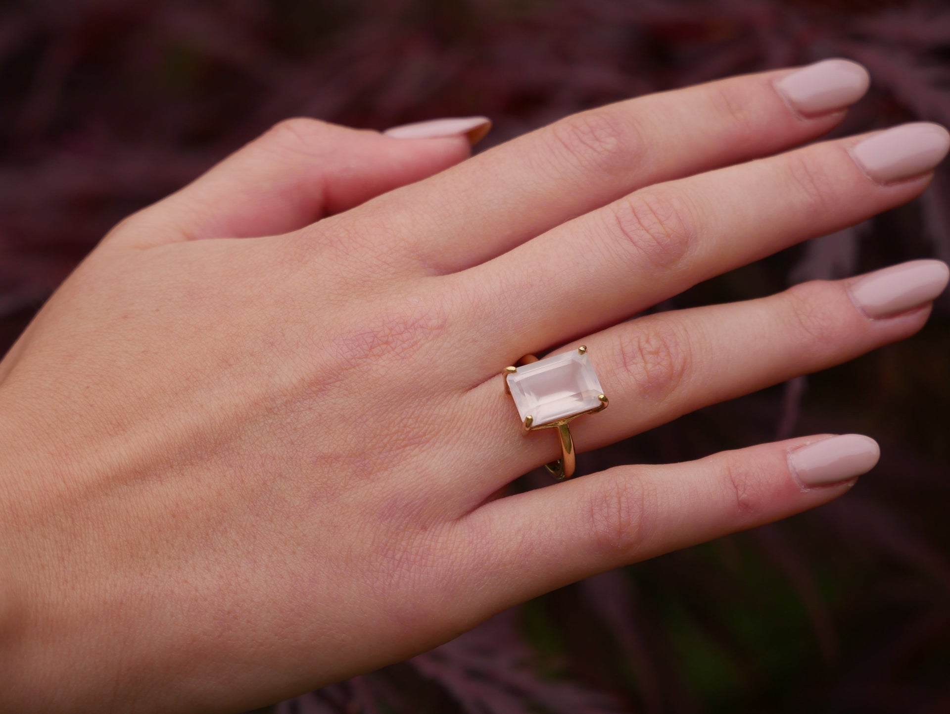 Yellow Gold Rose Quartz Ring