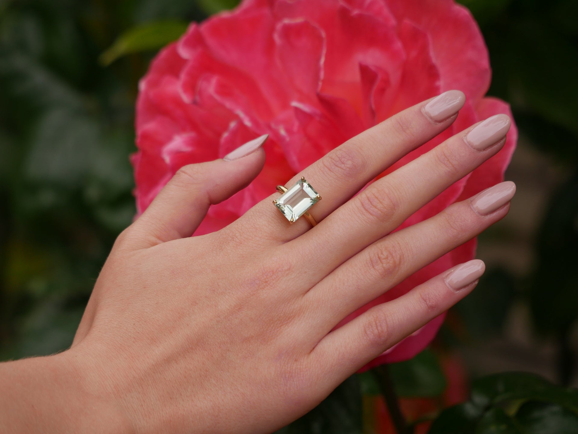 Yellow Gold Green Amethyst Ring