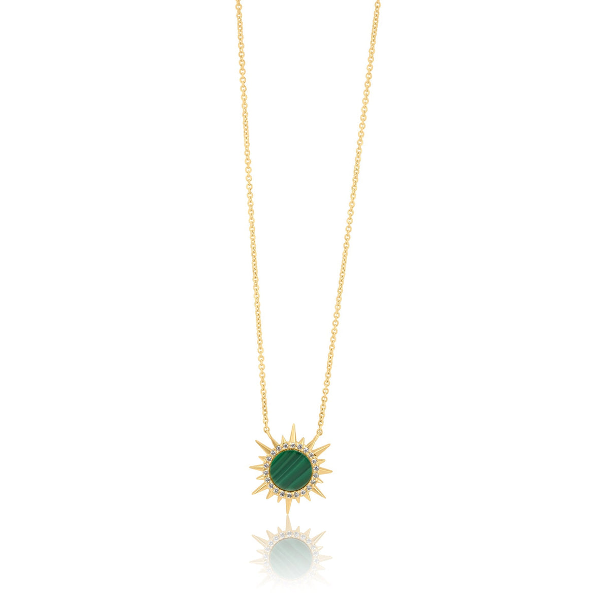 Gold Diamond Malachite Sun Necklace