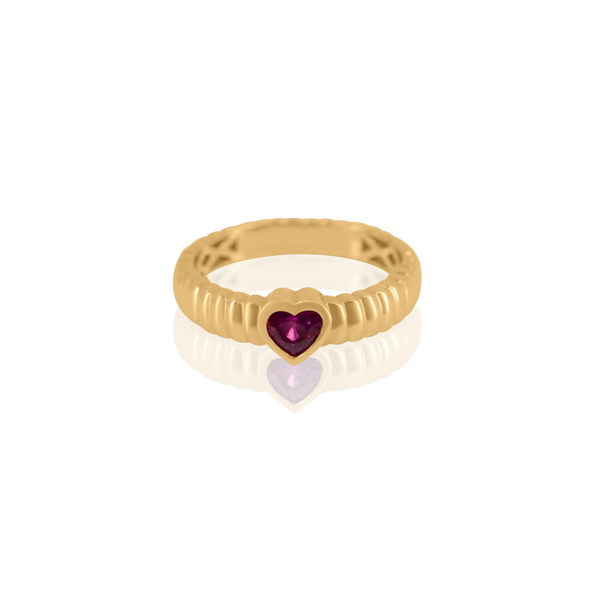 Gold Ruby Heart Fluted Ring